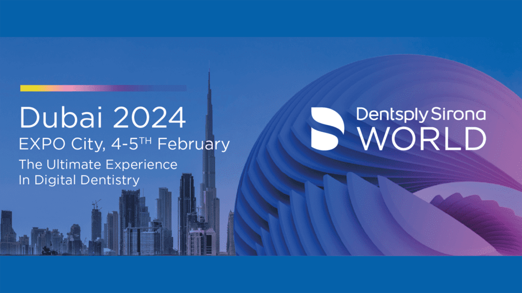 Logo der Dentsply Sirona World 2024 in Dubai für die Messe-Seite von EBS.