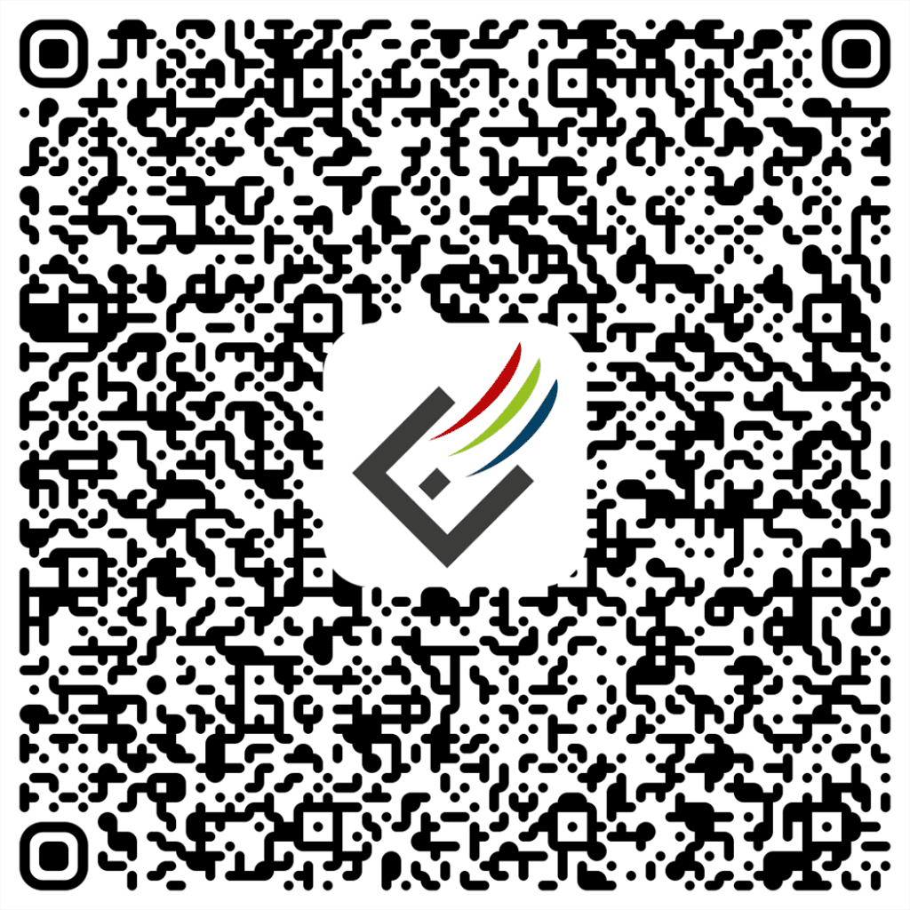 QR-Code, der zur Unternehmens-vCard führt, mit EBS-Logo in der Mitte.